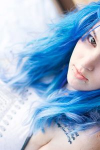 Tattooed blue haired babe
