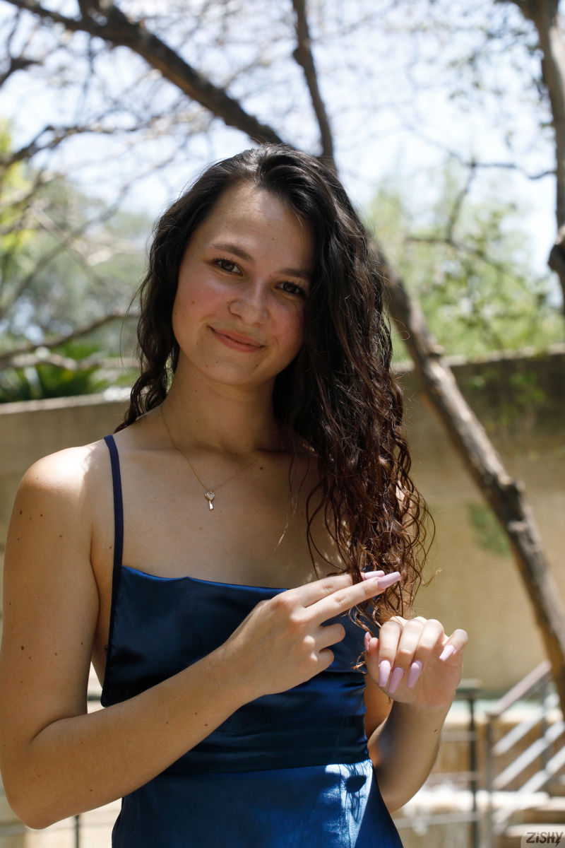 Petite Liz Jordan in a Blue Dress