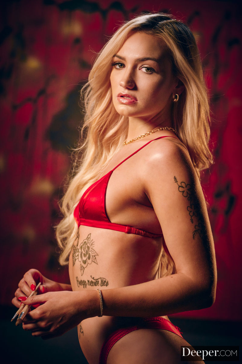 Mia Molotov Lean Blonde in a Red Bikini