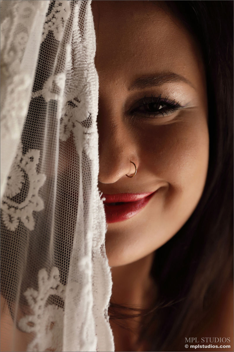 Mila in a White Lace Robe